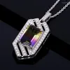 Pendant Necklaces Silver Necklace Large Geometric Rectangle 10 14MM Color Tourmaline Blue Zircon Gemstone Charm