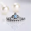 Ny bl￥ tiara ring autentisk sterling silver kvinnor br￶llop smycken flickv￤n g￥va till pandora kronringar med original l￥dan set