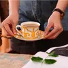 Conjuntos de café e chá da Balconia Espanhola Amarelo de Luxo Europeu com Copas de China de Gold Edge China Pote de chá Tarde