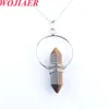 Natural Tigers Eye Necklace for Women Circle Wire Wrap Hexagon Pointed Chain Pendant Ladies Designer Necklace Jewelry BO908