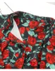 Women's Blouses Vintage Red Floral Print Tie Casuual Spring Summer Shirts Women's Design Letter Loose Tops Brand 2022