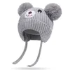 Baby Kids gebreide hoeden veter schattige oren pluche cartoon beer wollen petten kinderen breien warme beanie hoed