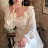 Casual Dresses Vintage Elegant White Long Dress Woman 2022 Mori Style Fairy Princess Party Square Collar Sleeve Spring Autumn