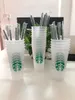 Starbucks 24oz/710ml البلاستيك Tumbler قابلة لإعادة الاستخدام الشرب الشرب المسطح السفلي كوب شكل غطاء القش قش Bardian 500pcs DHL 1