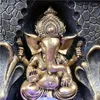 Dekoratif Figürinler Hindu Ganesha Heykeli Fortune Lucky Feng Shui Masaüstü Çeşmeleri Kapalı LED Parlayan Top Balı Yay Su Ses Şelalesi