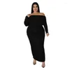 Plus Size Dresses Perl Sexy Off The Shoulder For Women Full Sleeve Curved Long Outfit Open Back Female Clothing Xl-4xl 2022