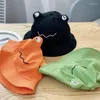 Boinas para niños pequeños, sombrero de cubo con ojos de rana de dibujos animados para bebés, protección solar de ala ancha, gorra de pescador de playa plegable de Color sólido