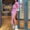 Women's Tracksuits Women Turtleneck Sweater Knitted Set With a Skirt Loose Jumper And Split High Waist Skirts Suit Lady Winter 2021 Casual Fashion T220827