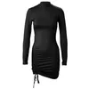 Skirts Autumn Long Sleeve Ruched Bodycon Dresses For Women 2022 Turtleneck Bandage Hip Wrap Mini Skinny Stretchy Party Vestidos