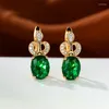 Orecchini posteriori Trendy Female Green Zircon Stone Rose Gold Color Crown Clip per le donne Dainty Crystal Oval Wedding