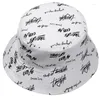 Berets unisex omkeerbare katoenen emmer hoed harajuku letters graffiti bedrukte zonnebrandcrème dubbelzijdige hiphop visser cap