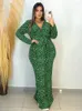 Plus Size Dresses Long For Women High Waist V Neck Full Sleeve Robes Autumn Fashion Leopard Print Streetwear Oversize Maxi Dress