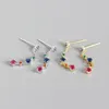 100% 925 Sterling Silver Multicolor CZ Zircon Dingle Earrings for Women Round Drop Earring Wedding Party Gifts