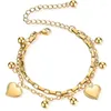 Связанные браслеты богемия из нержавеющей стали сердца браслет золотой цвет регулируемый двухэтажный бусин драгоценный камень для женщин подарок
