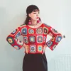 Swetry damskie Boho retro vintage wakacyjne ubrania kolorowe ręczne ręczne topy szydełkowe sweter kobiety długie rękaw pusta dzianina pullover przycięta 220827