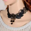 Collier ras du cou en tissu noir pour femmes, 1 pièce, pendentif en perles de fleur de Rose, en dentelle, bijoux gothiques, faux collier, déclaration