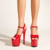 샌들 17cm 또는 20cm 빨간색 하이힐 블랙 스틸레토 섹시한 스트리퍼 신발 여성 플랫폼 여름 파티 샌들 리아 드 타콘