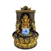Dekoratif Figürinler Hindu Ganesha Heykeli Fortune Lucky Feng Shui Masaüstü Çeşmeleri Kapalı LED Parlayan Top Balı Yay Su Ses Şelalesi