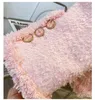 2022 الخريف النحو المصنفة تويد تويد جاكيت الهامش الوردي اللون الصلبة الأكمام طويلة الأكمام من صدر واحد السترات المعطف
