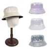 Berets Laser Light Pu Leather Japanese Basin Cap Unisex Double-sided Foldable Outdoor Travel Sunscreen Women's Hats Flat Top Bucket Hat