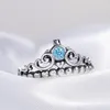 خاتم تيارا أزرق جديد أصلي من الفضة الإسترليني للنساء مجوهرات زفاف صديقة هدية لخواتم تاج باندورا مع مجموعة صندوق أصلي