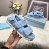 P Designer Women Sandals Fashion Terry Cloth Mules Flat Slippers Winter Warm Rubber Slide Sandaler Claquettes En Tissu Storlek 35-41 QWLP