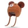 Baby Kids gebreide hoeden veter schattige oren pluche cartoon beer wollen petten kinderen breien warme beanie hoed