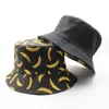 Berets Unisex Bucket Hat Two Side Reversible Cap Embroidery Banana Pineapple Fruit Sun Golf Sport Travel Dad Hats Summer Fisherman Caps