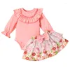 Ensembles de vêtements bébé fille jupe costume poignets à volants barboteuse à manches longues imprimé floral printemps automne deux pièces