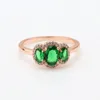 925 Sterling Silver Tre stenar Vintage Ringar Kvinnor Flickor Grön CZ diamant Festsmycken för Pandora Rose guld Ring med Original Retail Box