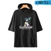 Herrtröjor 2022 Game Genshin Impact Print Croped Hooded T-shirts Men Women Unisex Harajuku Hip Hop Tracksuit Streetwear Pullover