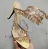 Pendant Gorgeous Sandals Luxury Designer René Caovilla Crystal Light Emballed Foot Ring Stiletto Chaussures de mariage Top Quality Sandale à talons hauts5586567