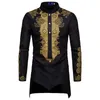 Men's Dress Shirts Men African Shirt Long Sleeve Luxury Gold Floral Print Stand Collar For Ethnic Style White Dashiki Male Pullovers