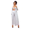 흰색 레드 카펫 패션 여성 바지 정장 2 조각 플러스 크기 댄스 파티 이브닝 ​​파티웨어 유명인 긴 재킷