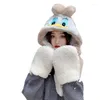 Berets 3 In1 Gloves Scarf Duck Hat Long Ears Cute Cartoon Kawaii Funny Birthday Gift Plush Cap Winter For Adult Girlfriend