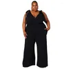 Calças plus size mancos de pernas largas femininas de espaguete com cinta mangas mangas do verão Moda sólida V pescoço sexy macacão macacão macacão