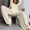 Women's Tracksuits Casual Crepe Split Wide Leg Pants Set Women Elegant Loose Long Sleeve O-neck Top Pants Suit Female 2022 Spring Lady Fashion Sets T220827