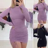 Skirts Autumn Long Sleeve Ruched Bodycon Dresses For Women 2022 Turtleneck Bandage Hip Wrap Mini Skinny Stretchy Party Vestidos