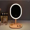 Makeup Brushes Led Light Mirror With Storage Desktop Rotating Adjustable Touch Dimmer USB Charging Mirrors Christmas Gift