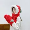 Berets Cute Female Hat Strawberry Scarf Ear Protection Warm Winter Riding Windproof Gloves Plush Three-piece Beanie