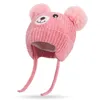 Baby Kids gebreide hoeden veter schattige oren pluche cartoon beer wollen petten kinderen breien warme beanie hoed