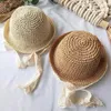 Berets Summer Baby Boys Girls Straw Hats Lace Strap Crochet Children Handmade Foldable Sun Cap Beach Hat Outdoor Travel