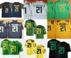 NCAA Oregon Ducks College Football Wear 21 Royce Freeman Jerseys Green Yellow Ed Sewing Black White Jersey Shirt for Man