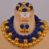 Halsbandörhängen Set Royal Blue and Gold African Beads Costume Women Nigerian Traditionell Wedding ZZ22