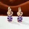 Orecchini posteriori Trendy Female Green Zircon Stone Rose Gold Color Crown Clip per le donne Dainty Crystal Oval Wedding