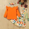 Completi di abbigliamento Toddler Neonate Tinta unita Top a maniche lunghe Zucca di Halloween Stampa Bretelle Gonne Completi Vestiti Ragazzi