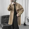メンズトレンチコート2022秋の冬の男性韓国スタイルメンズファッションブレンドオーバーコートロングウィンドブレイカーオスオーバーニールーズジャケットコート