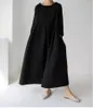 Robes décontractées Robe Maxi ample 2022 japonais coréen coton lin O cou pull solide longue Dess ourlet Robe Vestidos Mujer été