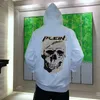 Men's Hoodies Harajuku Exclusive Novel Shiny Skull Rhinestones Hodie Street Hip-Hop Design Exquisite Handmade Warm Men's Pullover