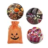 Borsa per dolcetti per feste di Halloween Sacchetti per caramelle in lino con coulisse Modello a zucca Biscotti per snack Confezione per regali per feste di compleanno per bambini